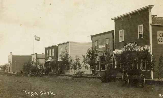 Main Street with general stores and wagons